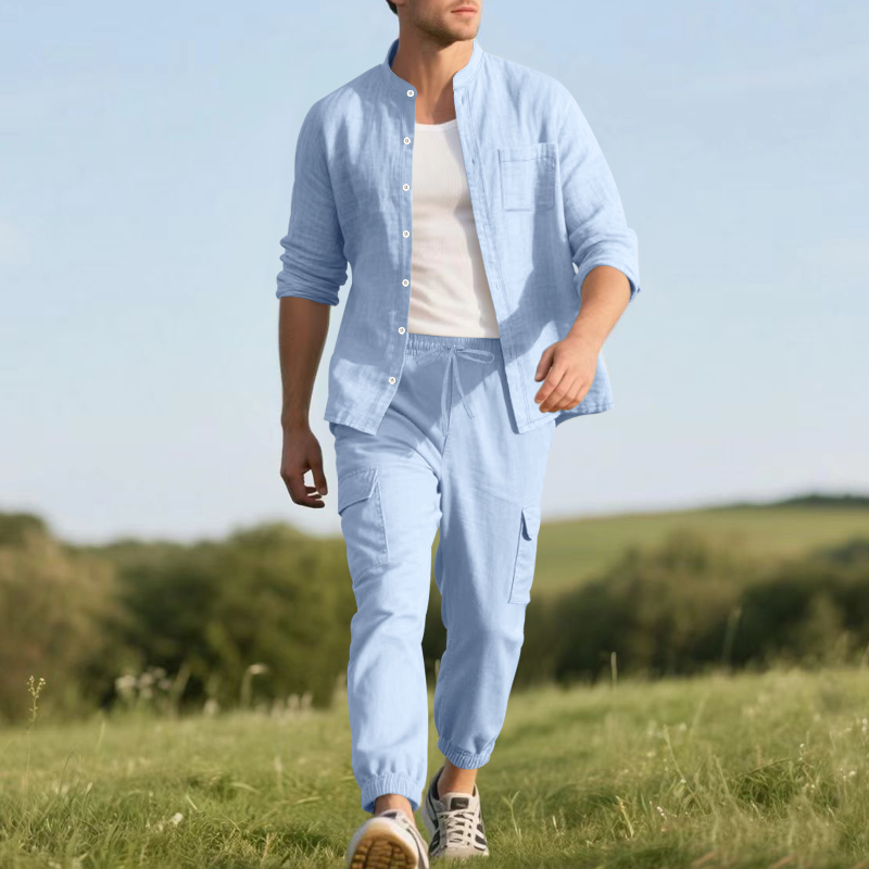 Men's Linen Breathable Two-Pie - огляд і ціна Mens Linen Shirt Long Sleeve