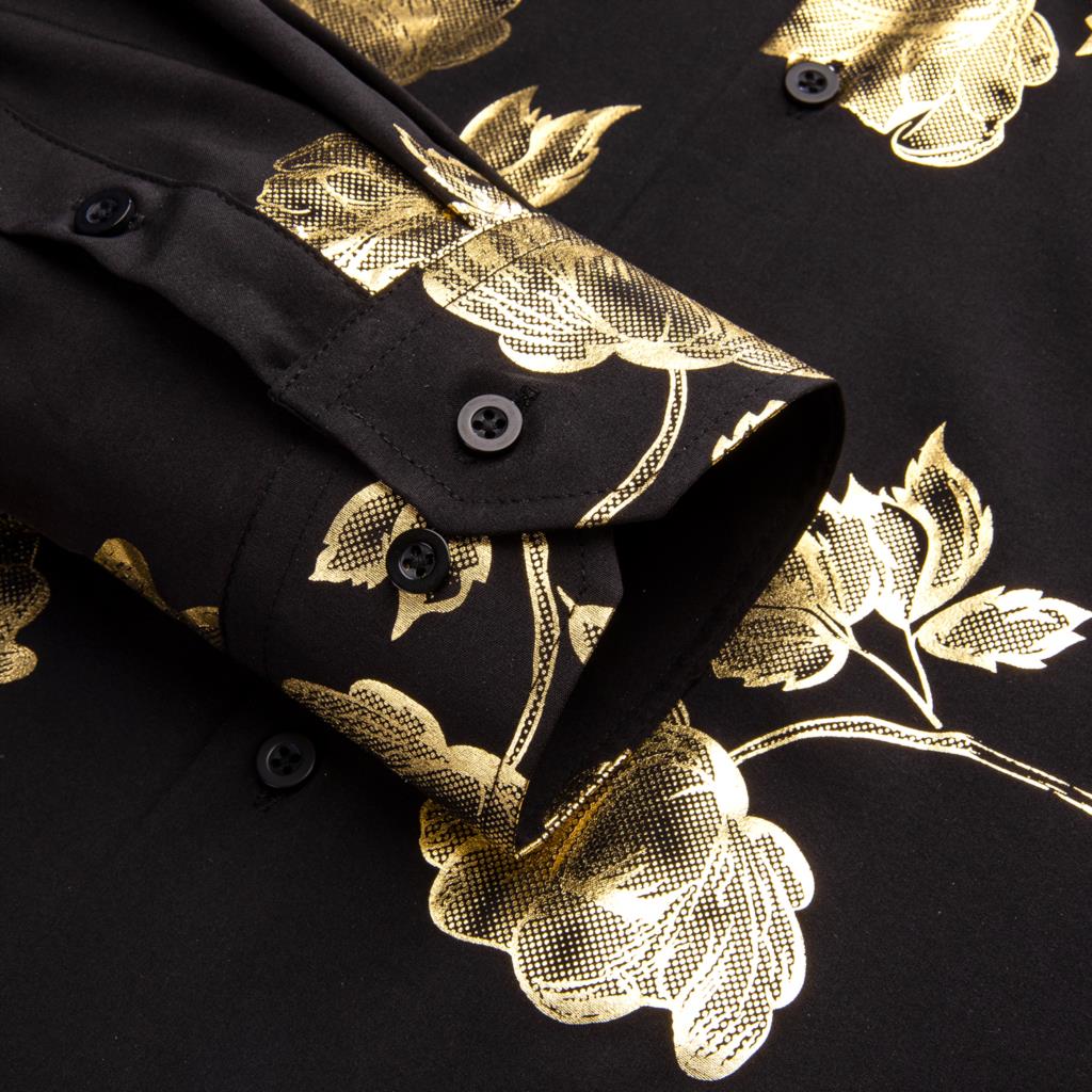 Hi-Tie Black Gold Silk Mens Sh - огляд і ціна Mens Satin Silk Dress Shirt
