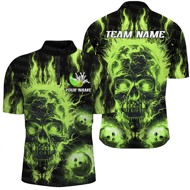 Custom Name Graffiti Flame Str - огляд і ціна Short Sleeve Bowling Shirt Retro