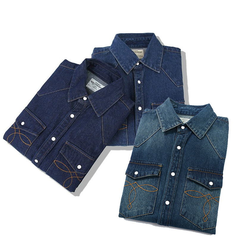 American Wash Vintage Denim Sh - огляд і ціна Mens Western Denim Pearl Snap Shirt