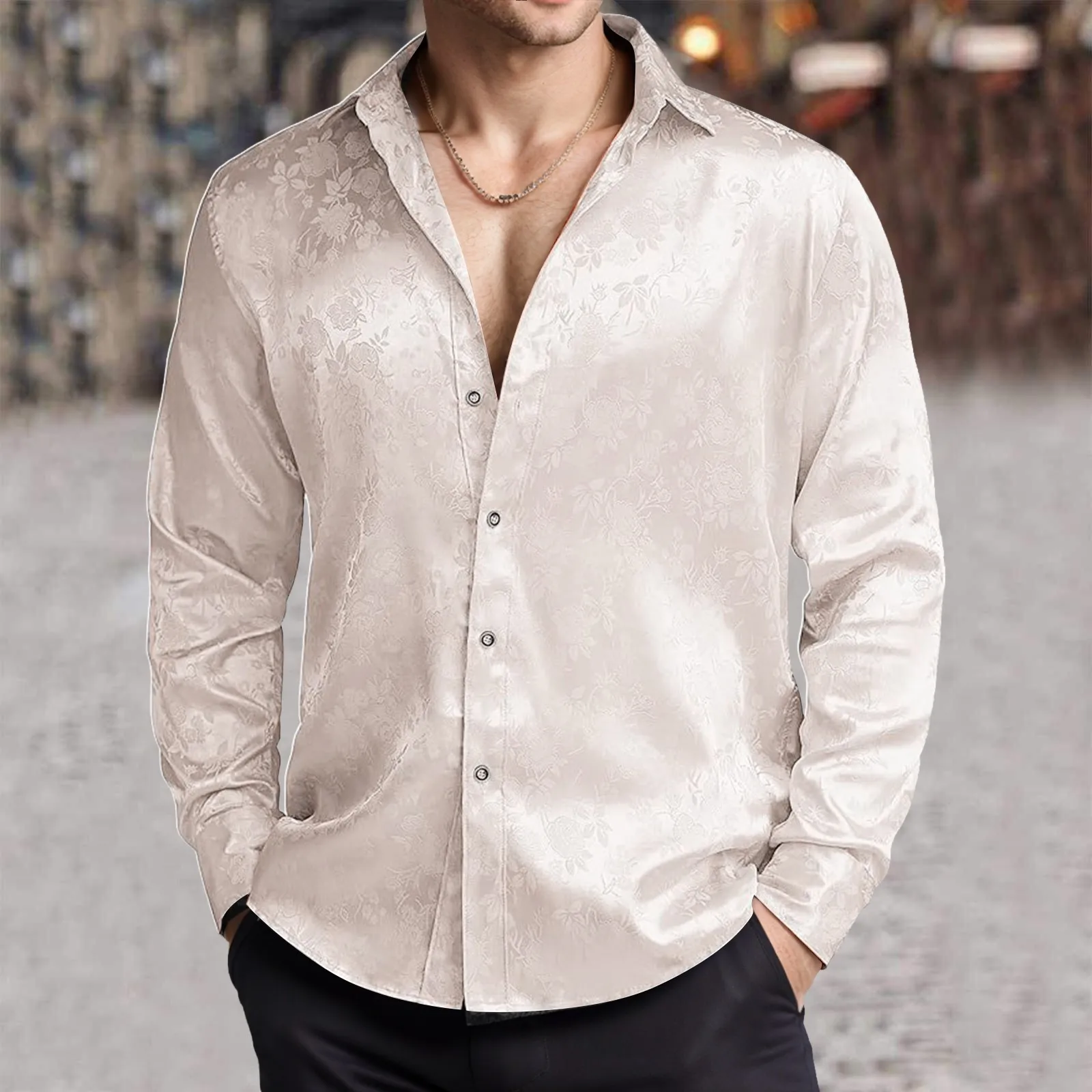 Mens Imitation Silk Satin Dres - огляд і ціна Mens Satin Silk Dress Shirt