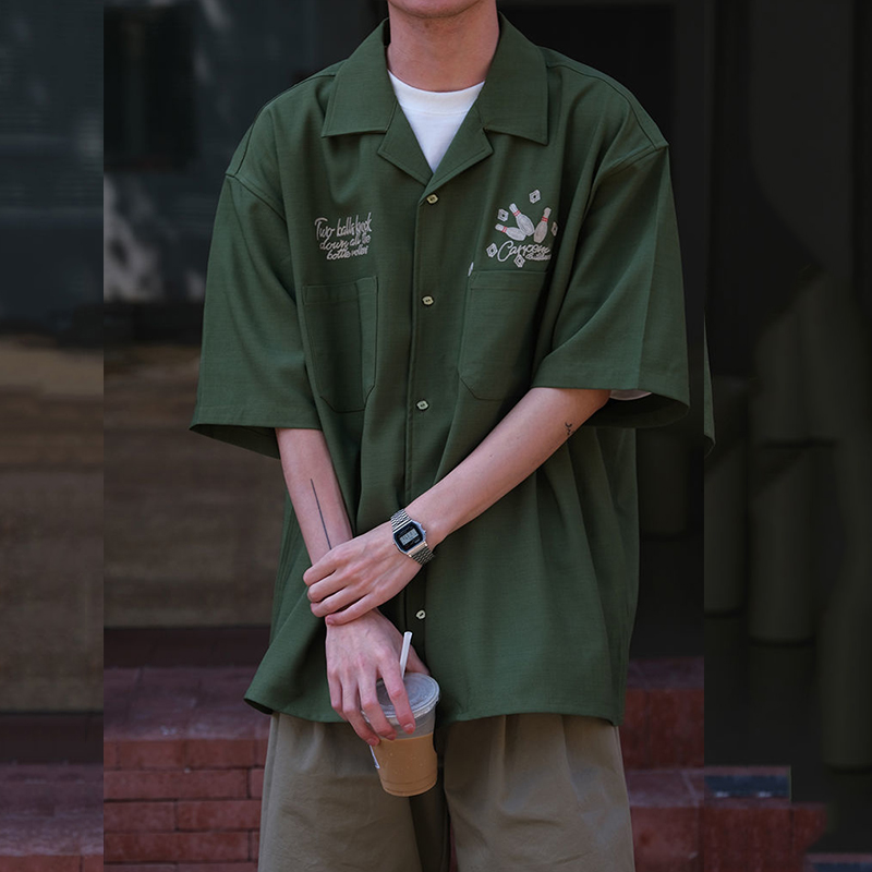 Bowling Embroidery Green Tooli - огляд і ціна Short Sleeve Bowling Shirt Retro