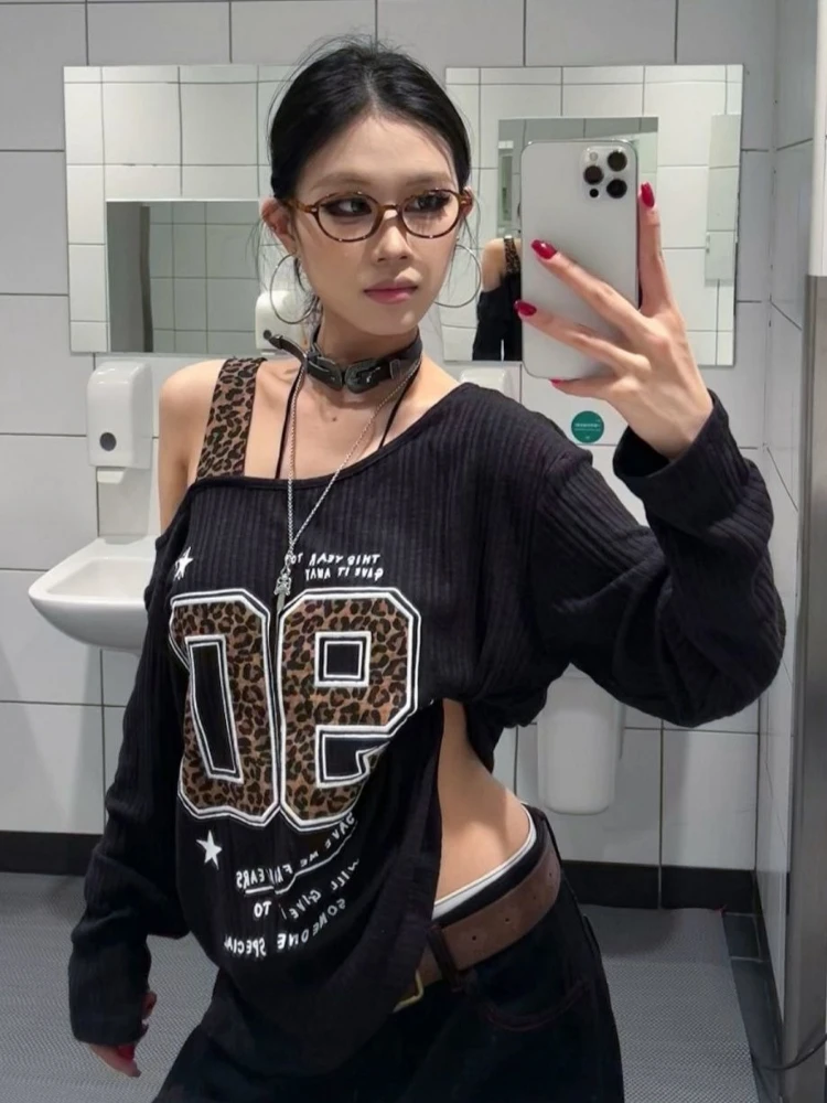 Y2K Patchwork Leopard Print T- - огляд і ціна Shirts