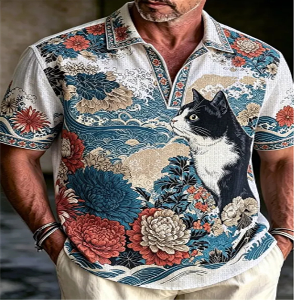 Men's Short Sleeve Polo Shirt  - огляд і ціна Vintage Hawaiian Floral Shirt
