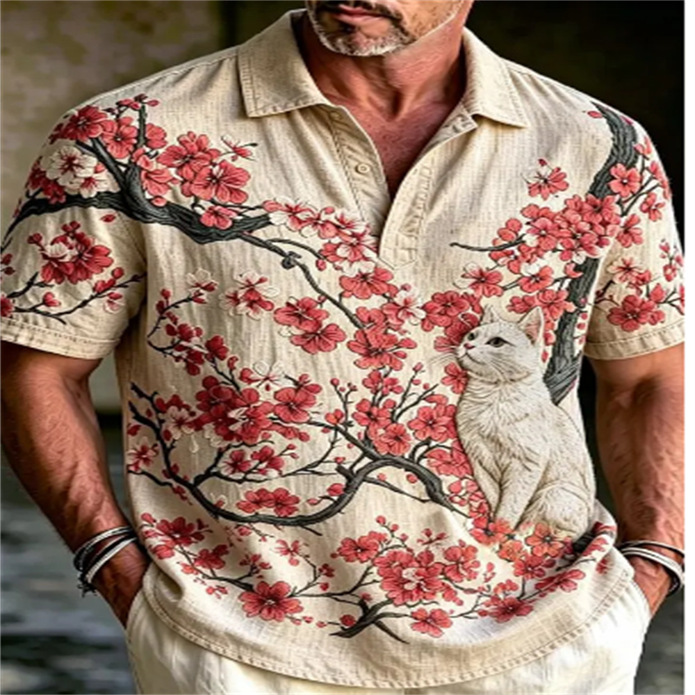Men's Short Sleeve Polo Shirt  - огляд і ціна Vintage Hawaiian Floral Shirt