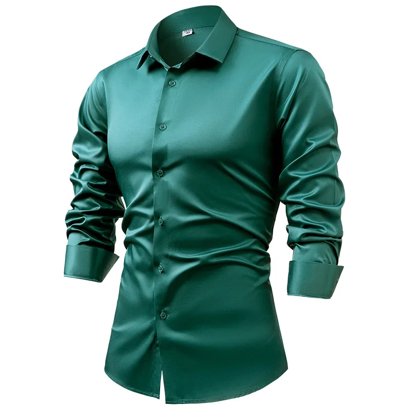 2025 Spring Autumn Royal Blue  - огляд і ціна Mens Satin Silk Dress Shirt