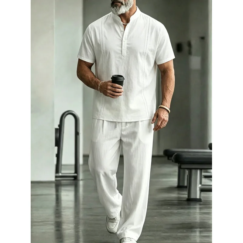 Men's Linen Casual 2-Piece Set - огляд і ціна Mens Linen Shirt Long Sleeve
