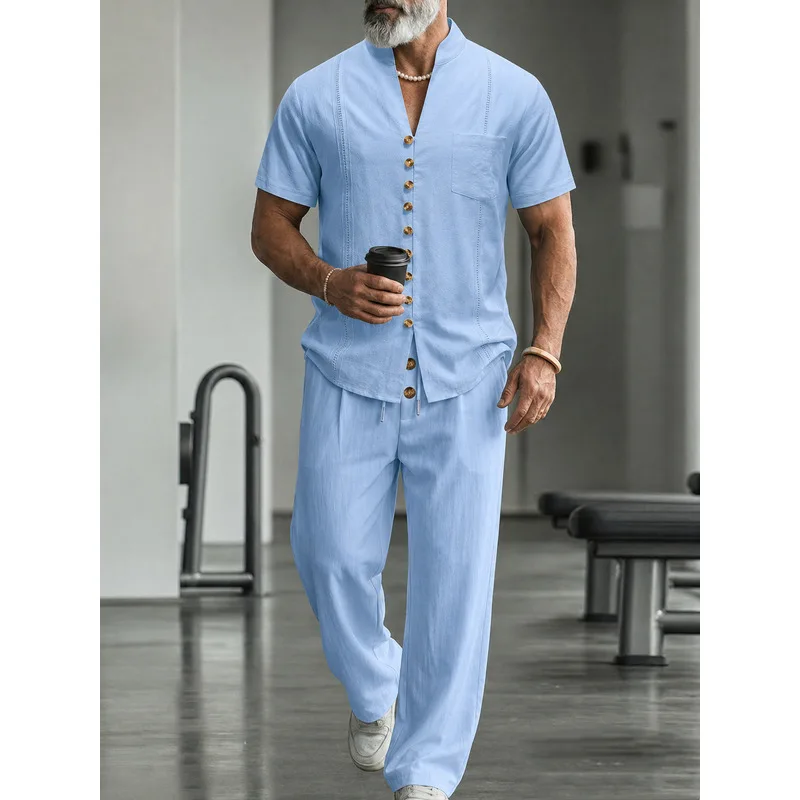 Men's Linen Casual 2-Piece Set - огляд і ціна Mens Linen Shirt Long Sleeve