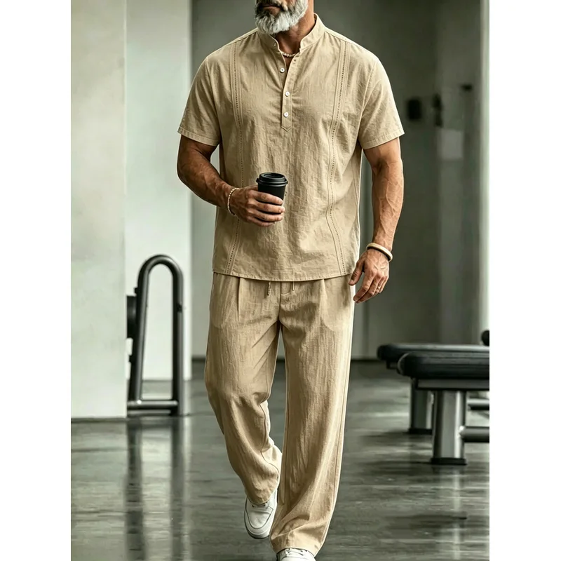 Men's Linen Casual 2-Piece Set - огляд і ціна Mens Linen Shirt Long Sleeve
