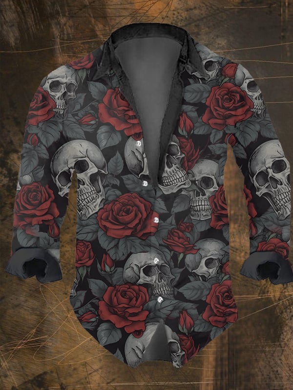 Halloween Men's Dark Skull Pri - огляд і ціна Vintage Hawaiian Floral Shirt