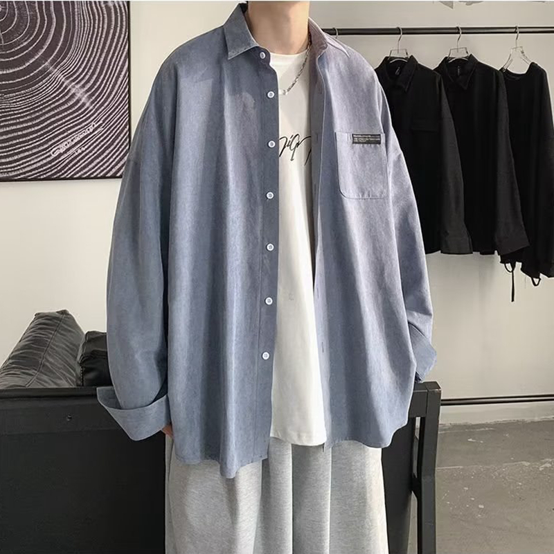 Korean Fashion Black Long Slee - огляд і ціна Corduroy Button Up Shirt Men