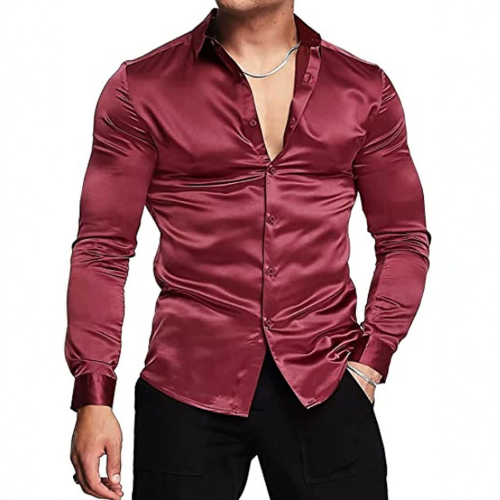 Pink Silk Satin Luxury Dress S - огляд і ціна Mens Satin Silk Dress Shirt
