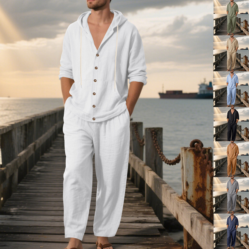 Summer Men's American Loose Li - огляд і ціна Mens Linen Shirt Long Sleeve