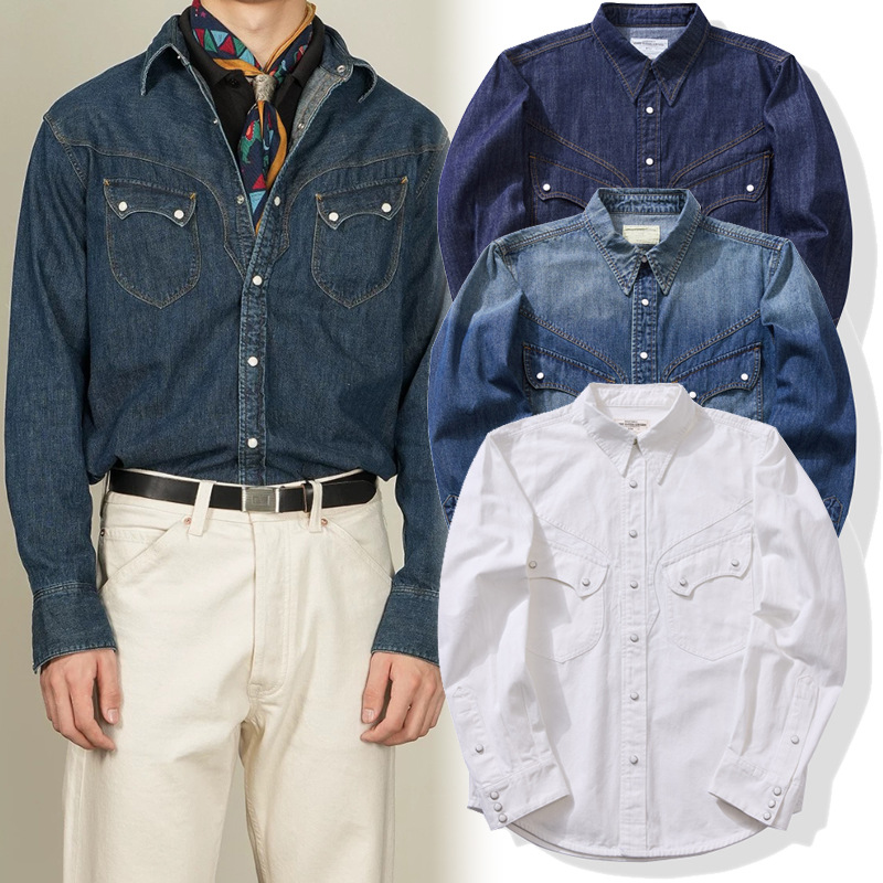 American Vintage Pearl Snap We - огляд і ціна Mens Western Denim Pearl Snap Shirt