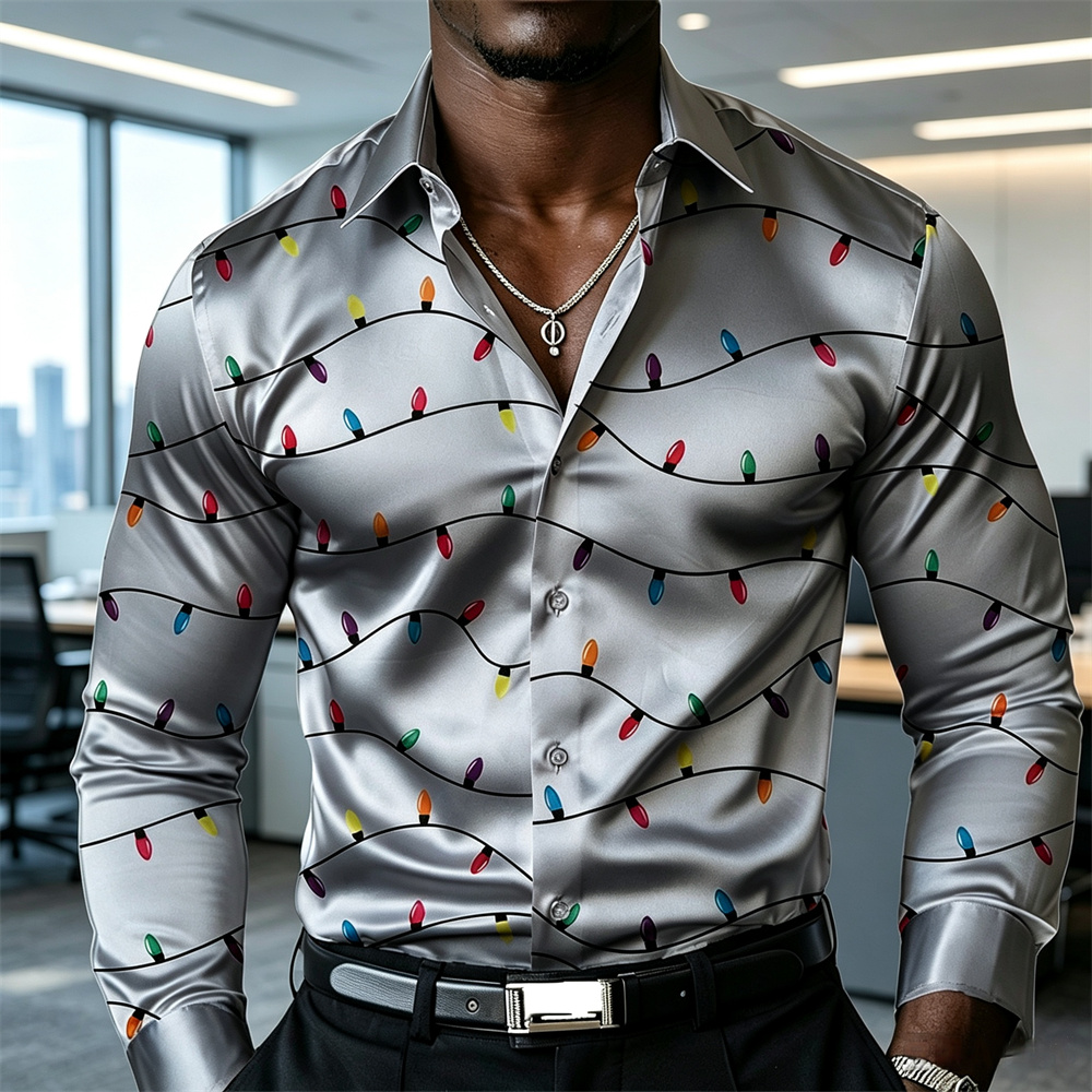 Christmas men's lantern shirt  - огляд і ціна Mens Satin Silk Dress Shirt