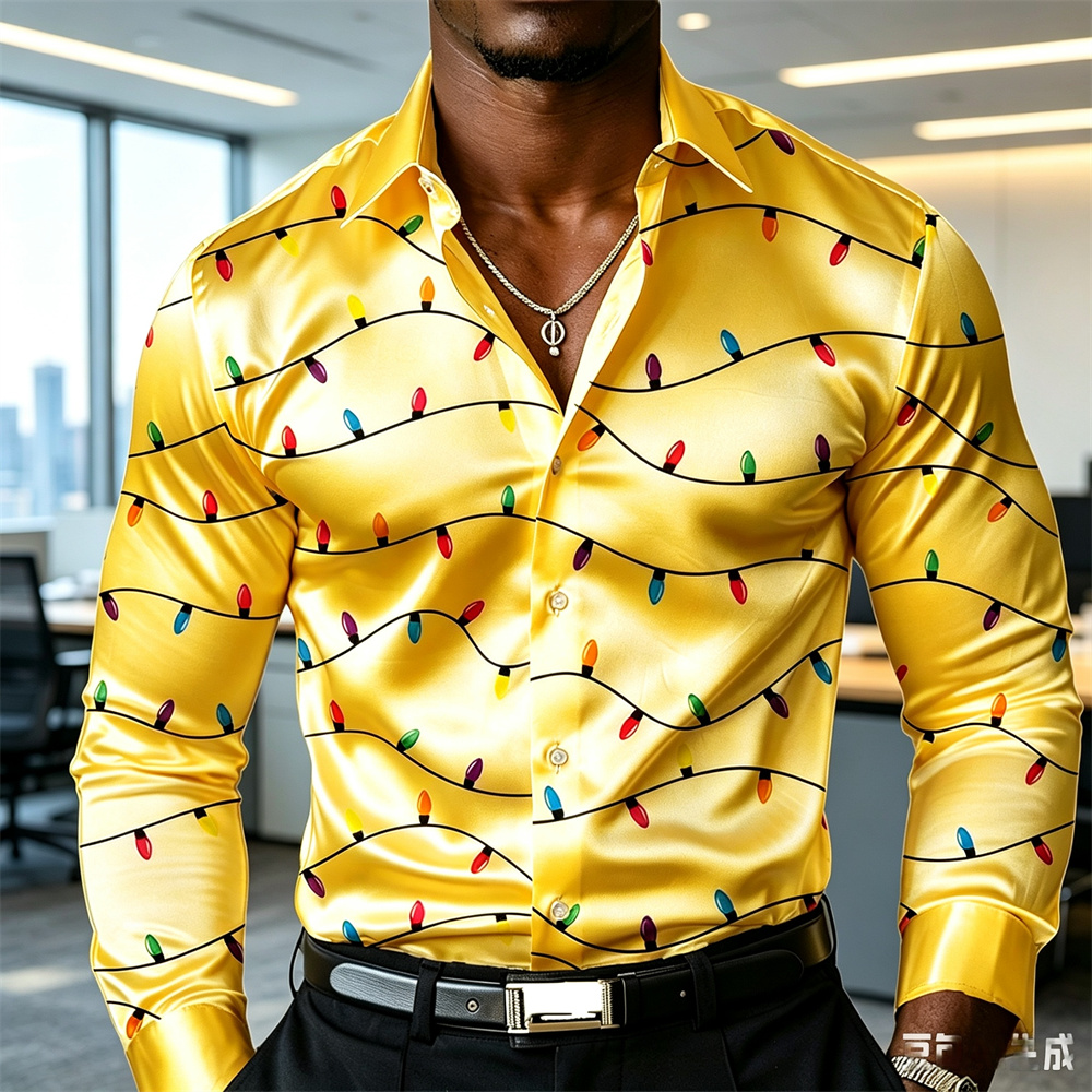 Christmas men's lantern shirt  - огляд і ціна Mens Satin Silk Dress Shirt