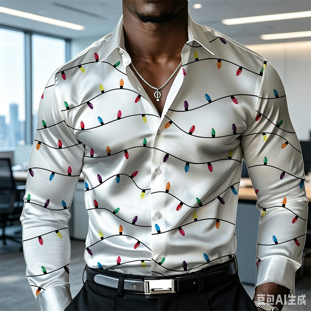Christmas men's lantern shirt  - огляд і ціна Mens Satin Silk Dress Shirt