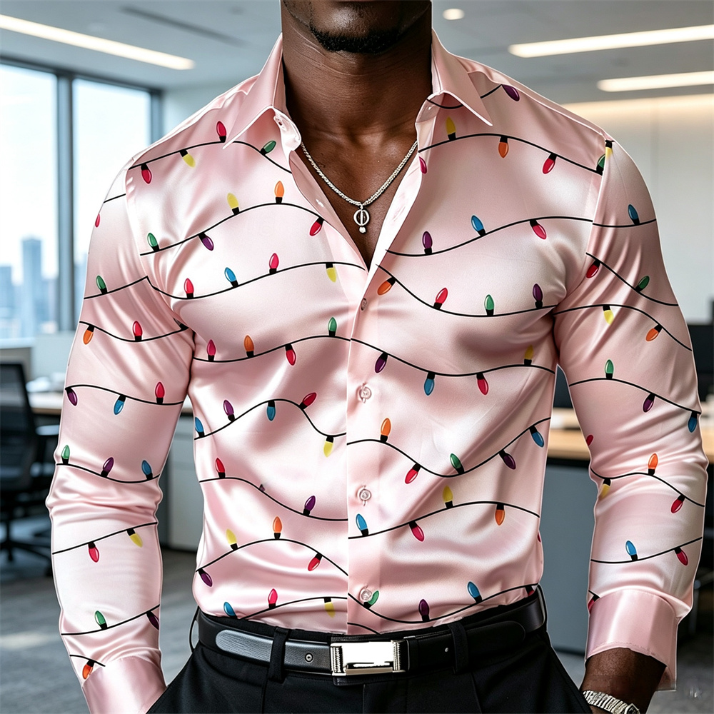 Christmas men's lantern shirt  - огляд і ціна Mens Satin Silk Dress Shirt