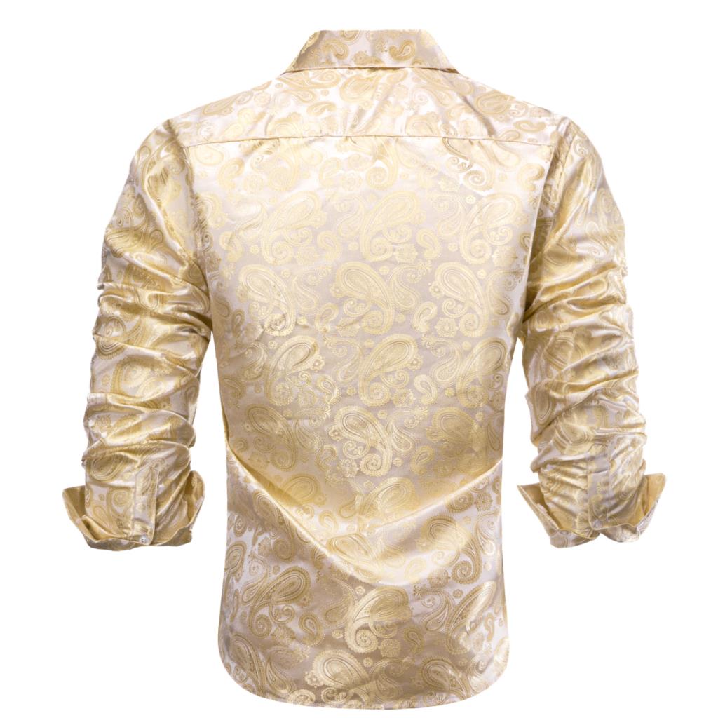 Hi-Tie Gold Beige Ivory Champa - огляд і ціна Mens Satin Silk Dress Shirt