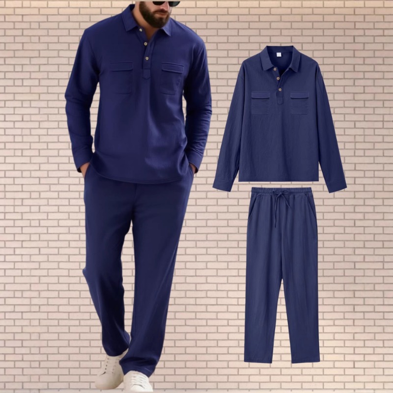 Mens Linen Blend Two Piece Set - огляд і ціна Mens Linen Shirt Long Sleeve