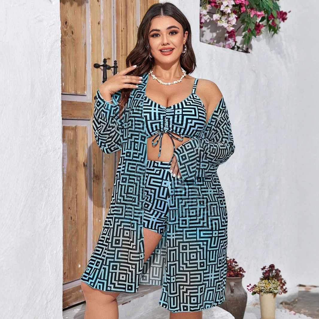 Plus Size 3‑Piece Geometric Pr - огляд і ціна Shorts