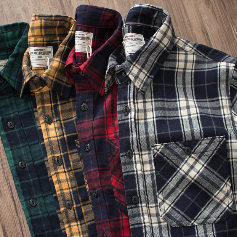 Autumn New American Retro 300g - огляд і ціна Flannel Plaid Shirt Heavy Weight
