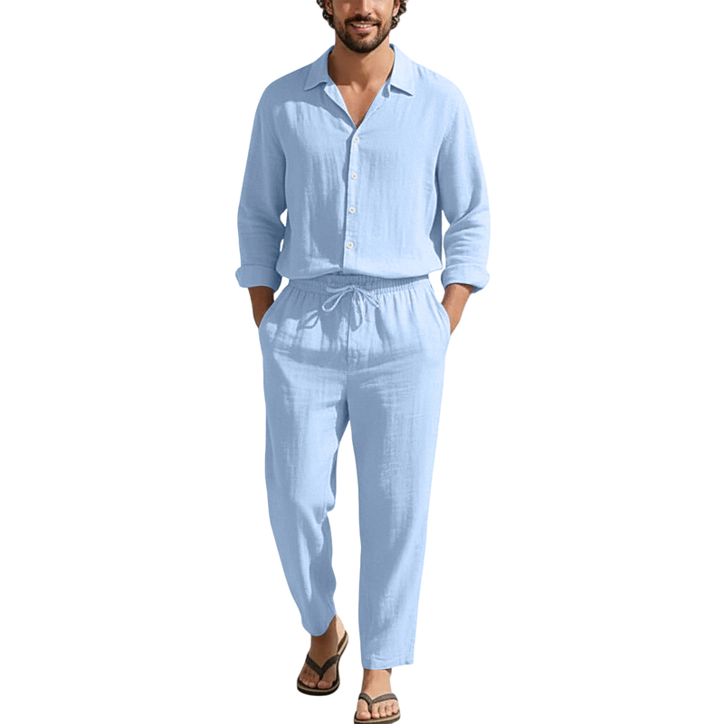Spring Summer Linen Casual Set - огляд і ціна Mens Linen Shirt Long Sleeve