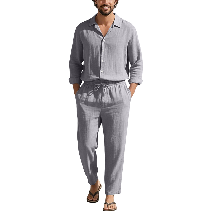 Spring Summer Linen Casual Set - огляд і ціна Mens Linen Shirt Long Sleeve